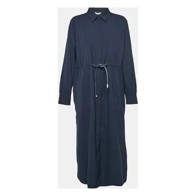 Max Mara Navy Blue Cotton Button Front Midi Dress