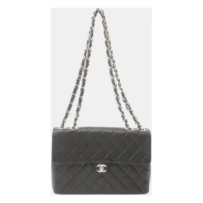 Chanel Leather Grained Calfskin Black Deca Matelasse Classic Large W-Flap Shoulder Bag