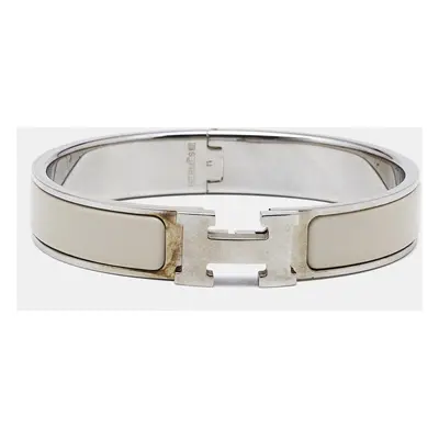 Hermes Clic H White Enamel Palladium Plated Bracelet