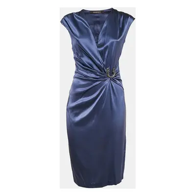 Roberto Cavalli Blue Satin Silk Sleeveless Midi Dress