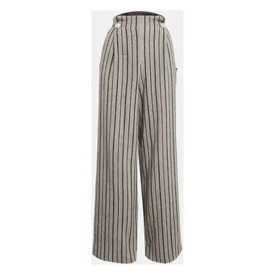 Louis Vuitton Grey Striped Wool High-Waist Wide Leg Trousers