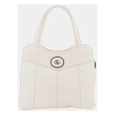 Gucci White Chalk Leather Small Petite GG Handbag