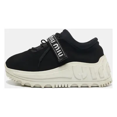 Miu Miu Black Fabric Graphic Trim Lace Up Sneakers Size