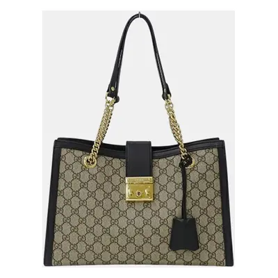 Gucci Brown Beige Black GG Supreme Chain Tote bag