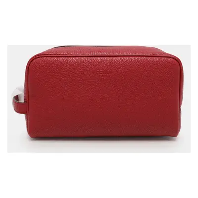 Fendi Red Leather Travel Kit Pouch With Passport Holder