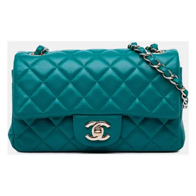 Chanel Blue Mini Rectangular Classic Lambskin Single Flap