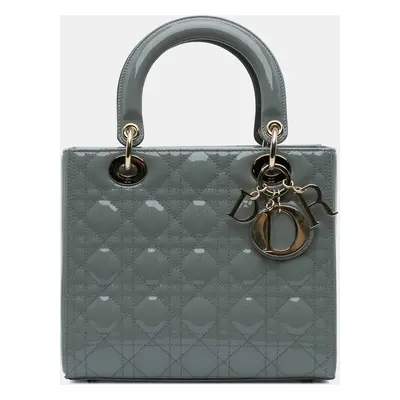 Dior Grey Medium Patent Cannage Lady Dior