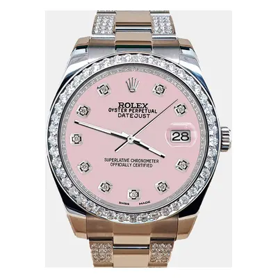 Rolex Custom Orchid Pink 5ct Diamond Stainless Steel Datejust II Automatic Men's Wristwatch mm