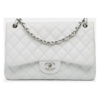 Chanel White Caviar Leather Jumbo Classic Double Flap Bag