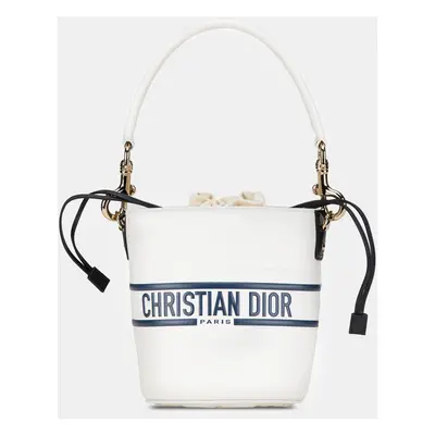 Dior White Small Leather Vibe Drawstring Bucket Bag