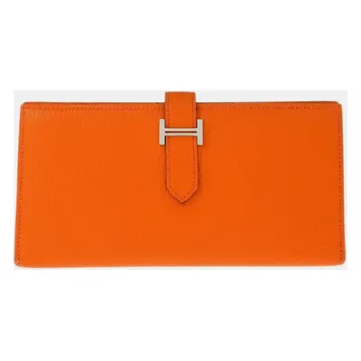 Hermes Orange Chevre Bearn Soufre Bifold Long Wallet