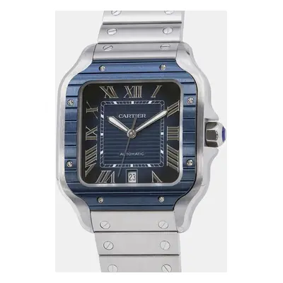 Cartier Blue Stainless Steel Santos de Cartier Automatic Men's Wristwatch mm