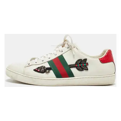 Gucci White Leather Arrow Embellished Ace Low Top Sneakers Size