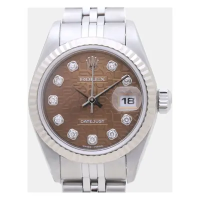 Rolex Brown 18k White Gold Stainless Steel Diamond Datejust Automatic Women's Wristwatch mm