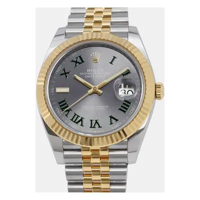 Rolex Grey 18k Yellow Gold Stainless Steel Datejust Automatic Men's Wristwatch