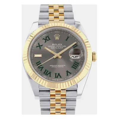 Rolex Grey 18k Yellow Gold Stainless Steel Datejust Automatic Men's Wristwatch