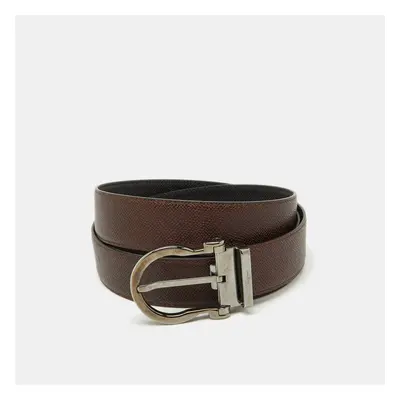 Salvatore Ferragamo Brown/Black Leather Cut to Size Reversible Gancini Buckle Belt