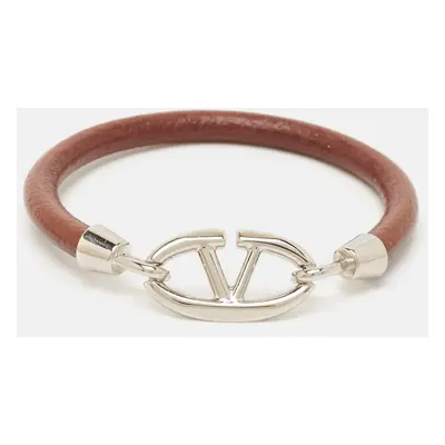 Valentino VLogo Bold Edition Leather Silver Tone Bracelet