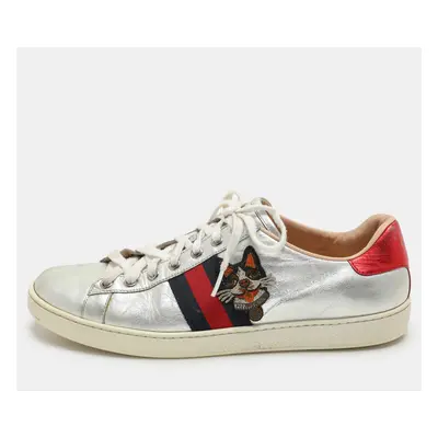 Gucci Silver Leather Ace Low Top Sneakers Size 39.5