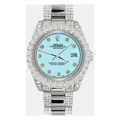 Rolex datejust pave 7.2ct iced diamond ice blue track Wristwatch