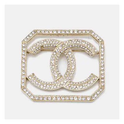 Chanel CC Crystals Gold Tone Brooch