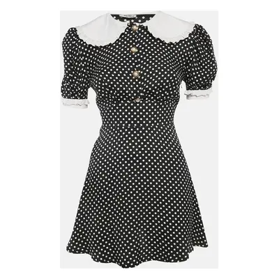 Miu Miu Black Polka Dots Print Satin Peter Pan Collar Mini Dress