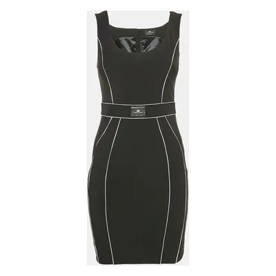 Elisabetta Franchi Black Nylon Contrast Trimmed Sleeveless Mini Dress