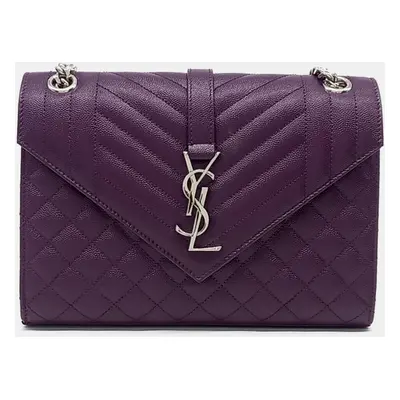 Saint Laurent Paris Purple Leather Satchel Bag