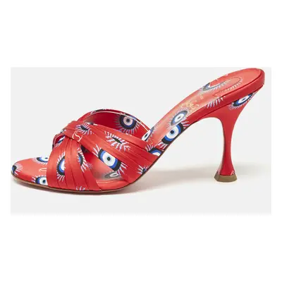 Christian Louboutin Red/Blue Loubi Eye Satin Nicol is Back Slide Sandals Size