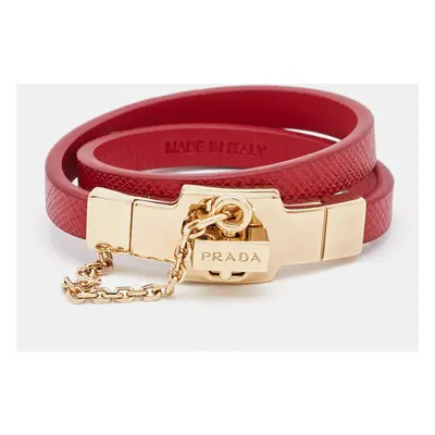 Prada Red Leather Gold Tone Bracelet