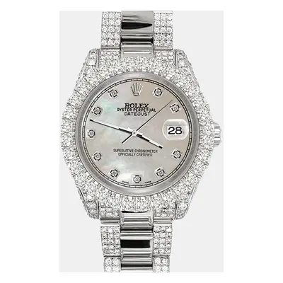 Rolex datejust pave 7.2ct iced diamond champagne mop track Wristwatch