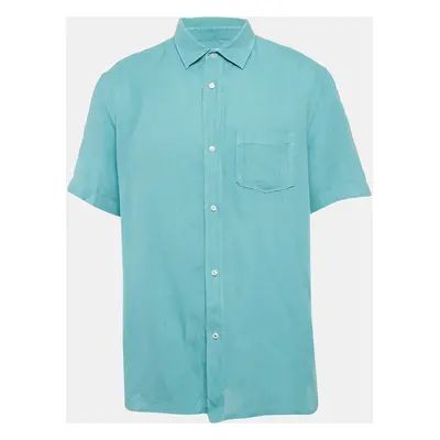 Loro Piana Blue Linen Short Sleeve Shirt