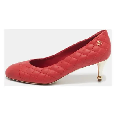 Chanel Red Quilted Leather CC Cap Toe Pumps Size