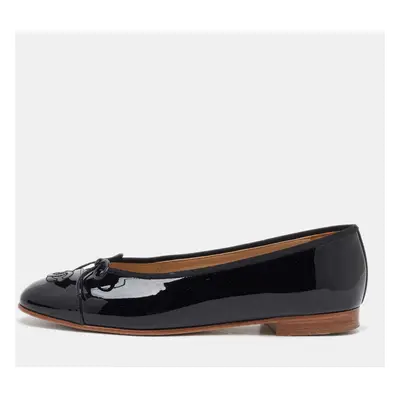 Chanel Black Patent Leather CC Ballet Flats Size