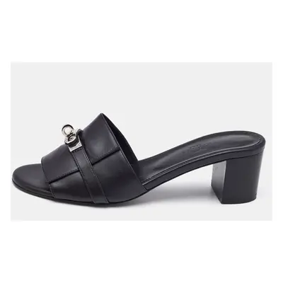 Hermes Black Leather Gigi Slide Sandals Size