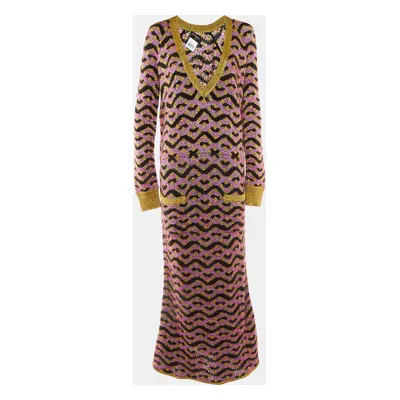 Chanel Multicolor Zig Zag Silk & Mohair Knit Maxi Dress