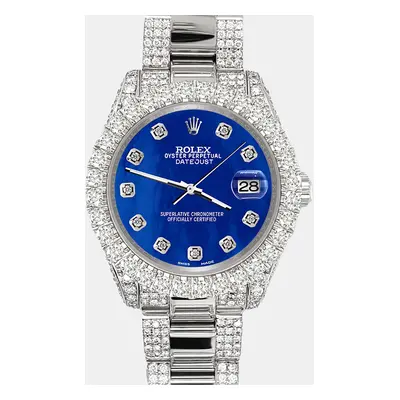 Rolex datejust pave 7.2ct iced diamond royal blue mop Wristwatch