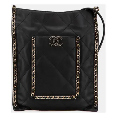 Chanel Black Quilted Calfskin Chain Flat Shoulder Bag