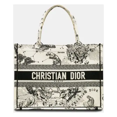 Dior White Small Canvas Embroidered Zodiac Toile De Jouy Book Tote