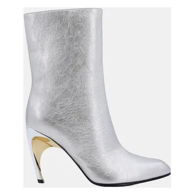 Alexander McQueen Metallic Silver Leather Armadillo Boots EU