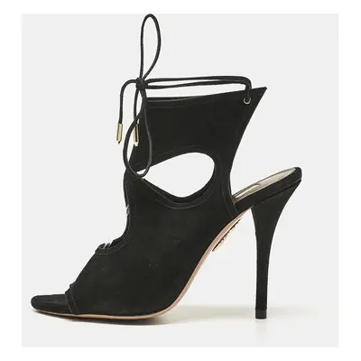 Aquazzura Black Suede Sexy Thing Ankle Strap Sandals Size 38.5