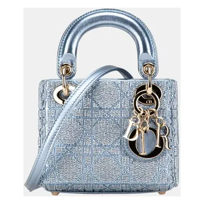 Dior Blue Micro Calfskin Cannage Beaded Lady Dior