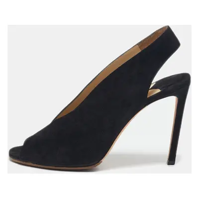 Jimmy Choo Black Suede Peep Toe Slingback Pumps Size