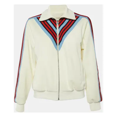 Maje White Jersey Striped Trim Manela Zip Up Jacket