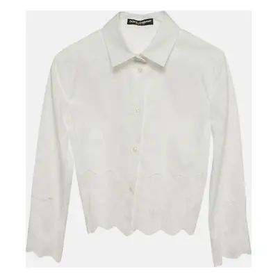 Dolce & Gabbana White Lace Trim Cotton Crop Shirt