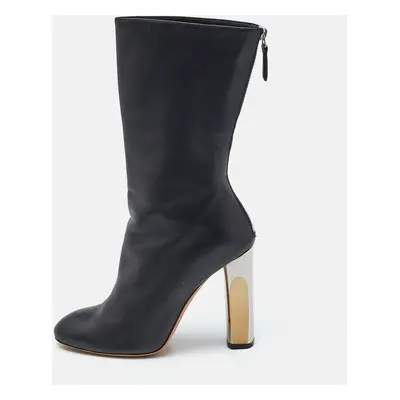 Alexander McQueen Black Leather Sculpted Heel Mid Calf Boots Size