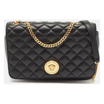 Versace Black Quilted Leather La Medusa Chain Shoulder Bag