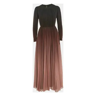 Elie Saab Brown Ombre Silk Pleated Maxi Dress