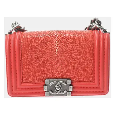 Chanel Red Calfskin Small Boy Chain Shoulder Bag