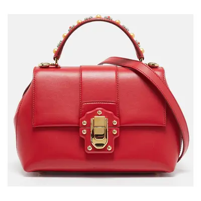 Dolce & Gabbana Red Leather Small Lucia Top Handle Bag